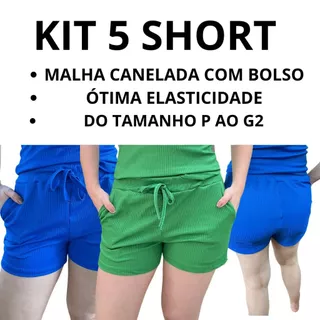 Kit 5 short canelado com bolso muito confortavel e elasticidade
