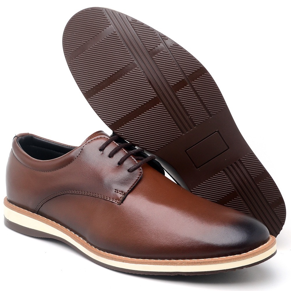 Sapato Casual Masculino Oxford Derby Marrom Estiloso Confortável Antiderrapante Advogado