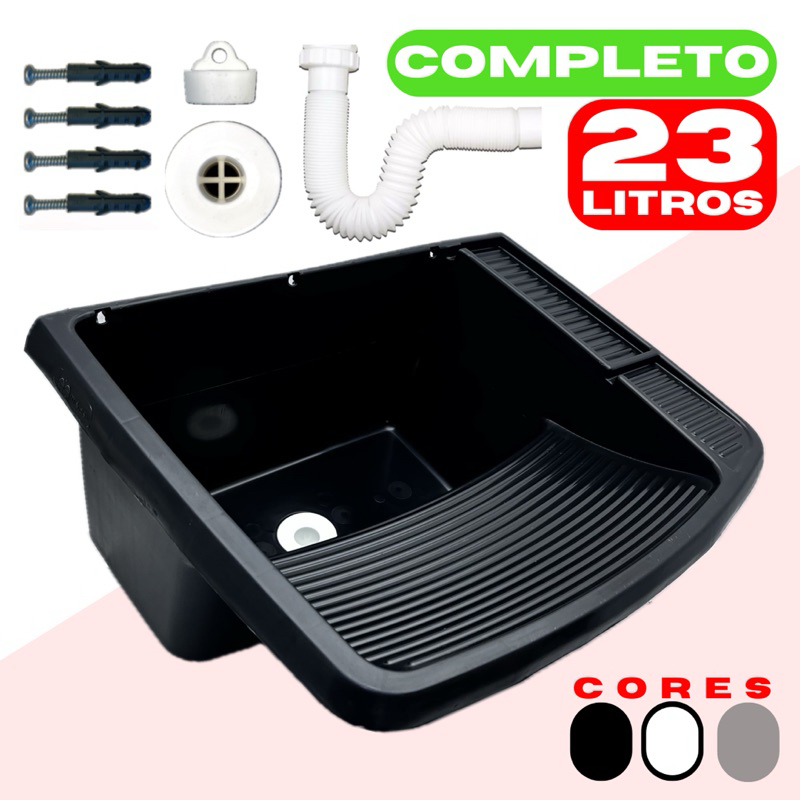 Tanque 37 Litros Branco Grande Completo com Ralo Tanquinho Lavar Roupas Pia Lavanderia
