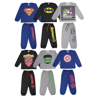 Kit 5 Conjuntos Moletom Menino Estampado Infantil - Masculino Peluciado - Casaco e Calça c/ Punho