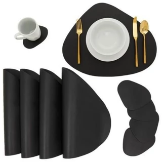 Kit 6 Peças Jogo Americano Sousplat Em Couro Premium Mesa Posta + 6 Porta Copos De Cortesia