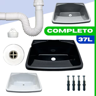 Tanque 37 Litros Preto Grande Completo com Ralo Tanquinho Lavar Roupas Pia Lavanderia