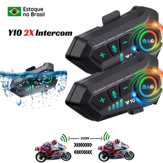 Y10 2x Fone para capacete Intercomunicador Sem fio bluetooth 5.3 30 horas capacete aberto ou fechado Estoque no Brasil Resistente a agua