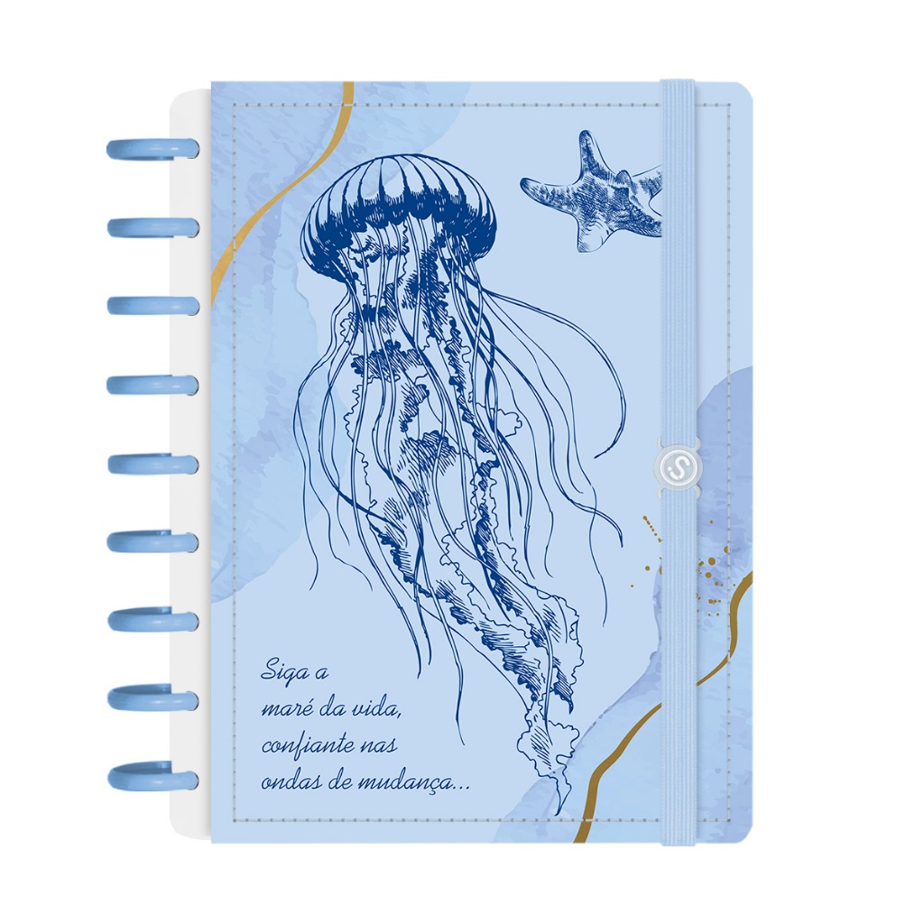 Caderno Disco + Iscool 140 Fls Capa Dura Inteligente Oceania Maré