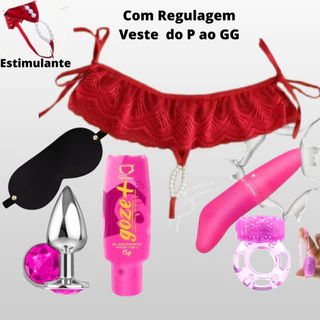 Sex Shop Calcinha Tailandesa Fio Dental Perolas + Vibrador Feminino Golfinho + Plug Anal de Metal + Gel Excitante Acelerador de Prazer Feminino Goze Mais 4 em 1 + Anel Peniano Vibrador + Tapa Olho