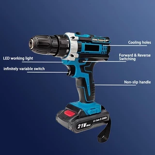 Furadeira Parafusadeira 3/8" bateria 21V com Maleta e Acessórios (110V/220V)