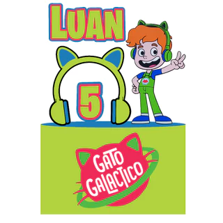 Topo de Bolo Aniversario Gato Galatico Personalizado