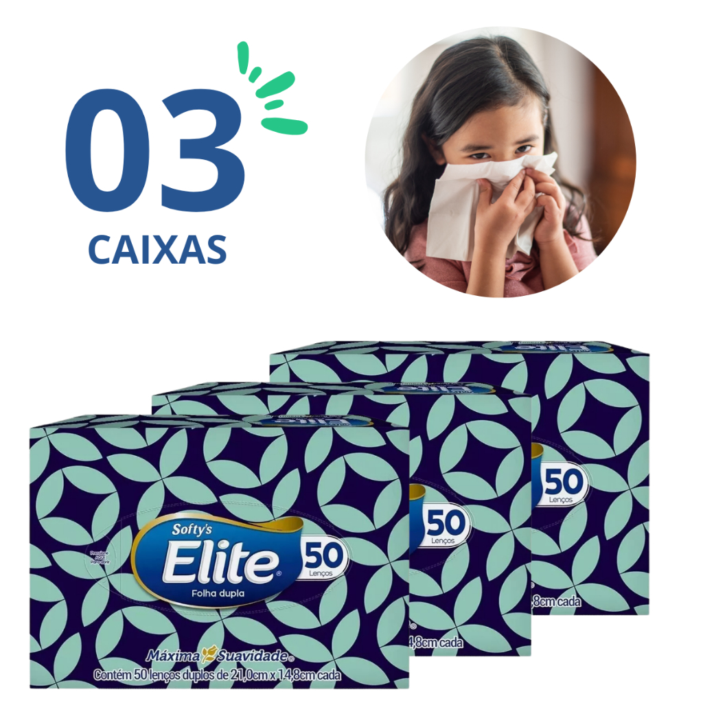 Kit 3 Lenços Elite Folha Dupla Máxima Suavidade 50 Unidades