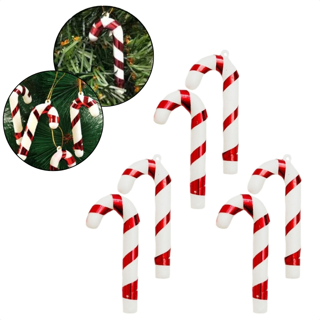 Kit 6 Bengalas Listradas Enfeite Árvore Para Natal Decoração