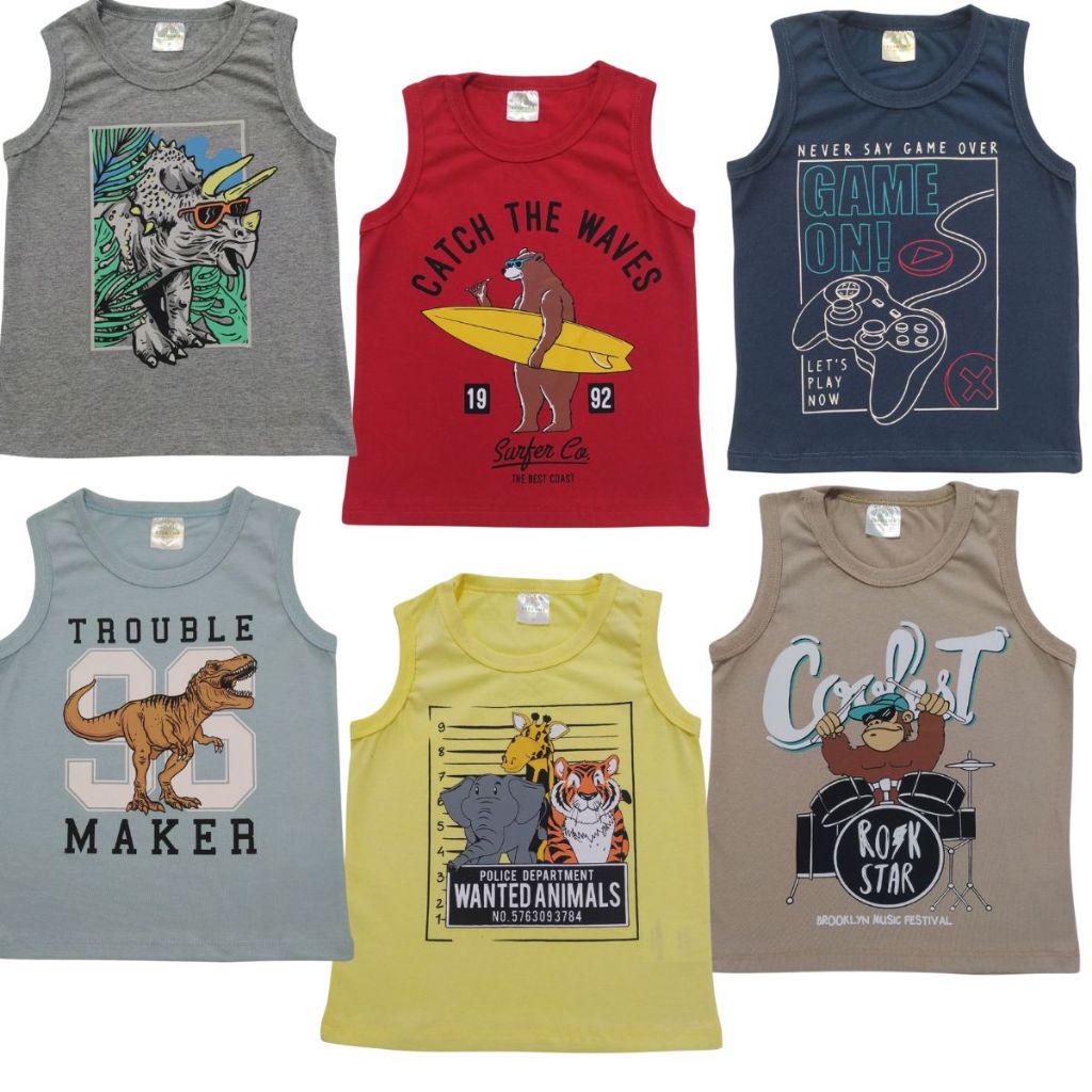 Kit Sortido 6 Camisetas Regatas Infantil Menino 1 a 10 anos - Regata ...