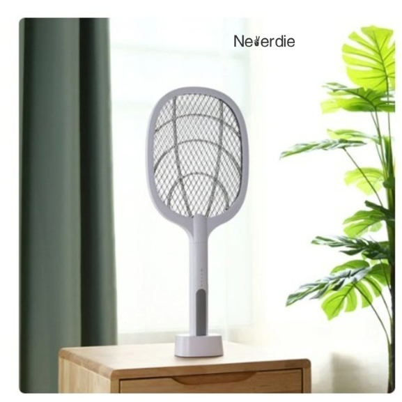 Raquete Mata Mosquito Recarregável Com Suporte De Mesa Casa