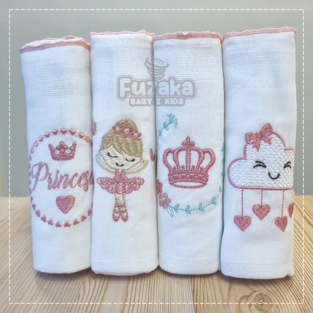 Kit Fralda de Pano Bordada Ombro 70 x 70cm Unissex Menino Menina Safari ...