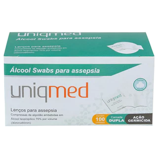Álcool Swab Isopropílico 70% Lenço Umedecido para assepsia - 100u - Lenço Umedecido Sachê Asséptico