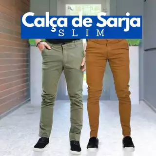 Calça de Sarja Masculina c/ Elastano Slim - Uso Casual ou Sport Fino