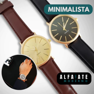 Relógio Masculino Casual e Minimalista de Pulso Elegante com Pulseira do Tipo Couro