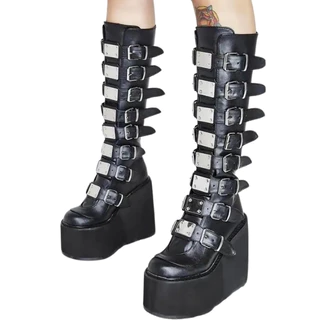 bota demonia gótica grunge punk e-girl cano longo fivelas plataforma nova