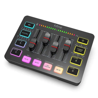Mixer De Áudio Para Jogos Fifine Ampligame Deck para Stream Rgb De 4 Canais