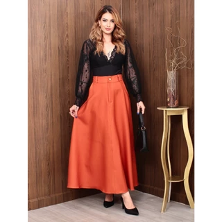 Saia Longa Feminina Alfaiataria Moda Evangélica Tendência