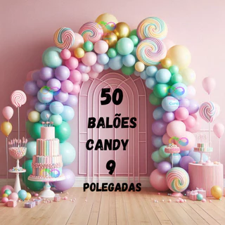 Balão Candy Bexiga 9 Polegadas 50 Unidades Látex.
