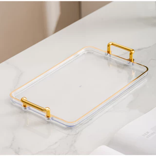 Bandeja Decorativa luxo Multiuso em Bandeja de frutas Retangular Grande Dourado