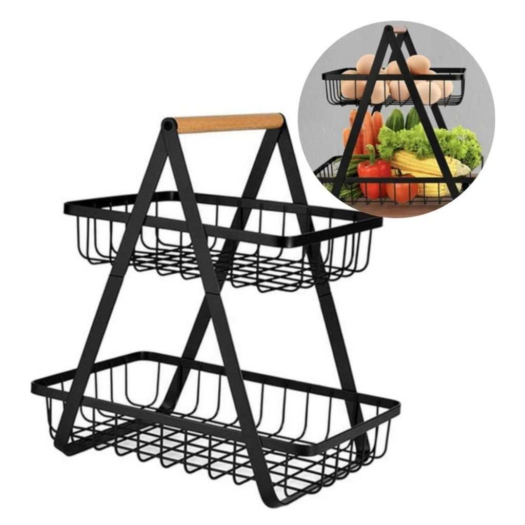 Fruteira de Mesa Premium Cesta Frutas de Mesa 33cm Altura Aramado 2 Andares Organizador Multiuso