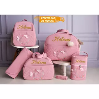 Kit bolsa maternidade borboleta para menina 5 peças (personalizado) em Oferta na Shopee