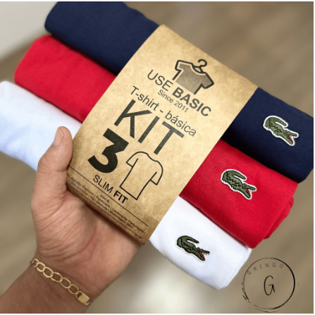 Kit 3 Camisetas Camisa Básica Masculina 100% Algodão Blusa Shopping---PROMOÇÃO