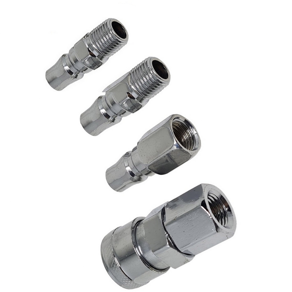Kit Conexões Para Compressor de Ar Engate Rápido 1/4" Pinos E Espigão - 4 peças