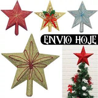 Estrela Ponteira Topo Para Árvore De Natal 15cm Luxo Decoração Enfeite De Natal Pisca Pisca Ponta