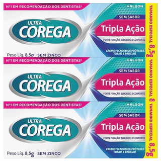 Combo 3 Corega Fixação de dentadura Creme Tripla Ação Sem Sabor 8,5g