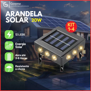 Kit 4 Luminária Arandela Solar Led 4 Focos de Luz 20W Espeto Jardim e Parede Slim 12 Leds c/suporte