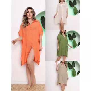 Saida De Praia Sem Manga Camisa Chemise Moda Praia Plus Size 8818