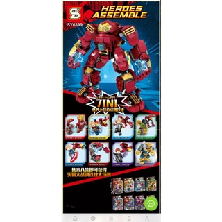 Bloco de Montar Herdes Assemble Thor, Homem Formiga, Capitã Marvel, Arqueiro, Capitão América, Thanos, Hulk e Homem de Ferro