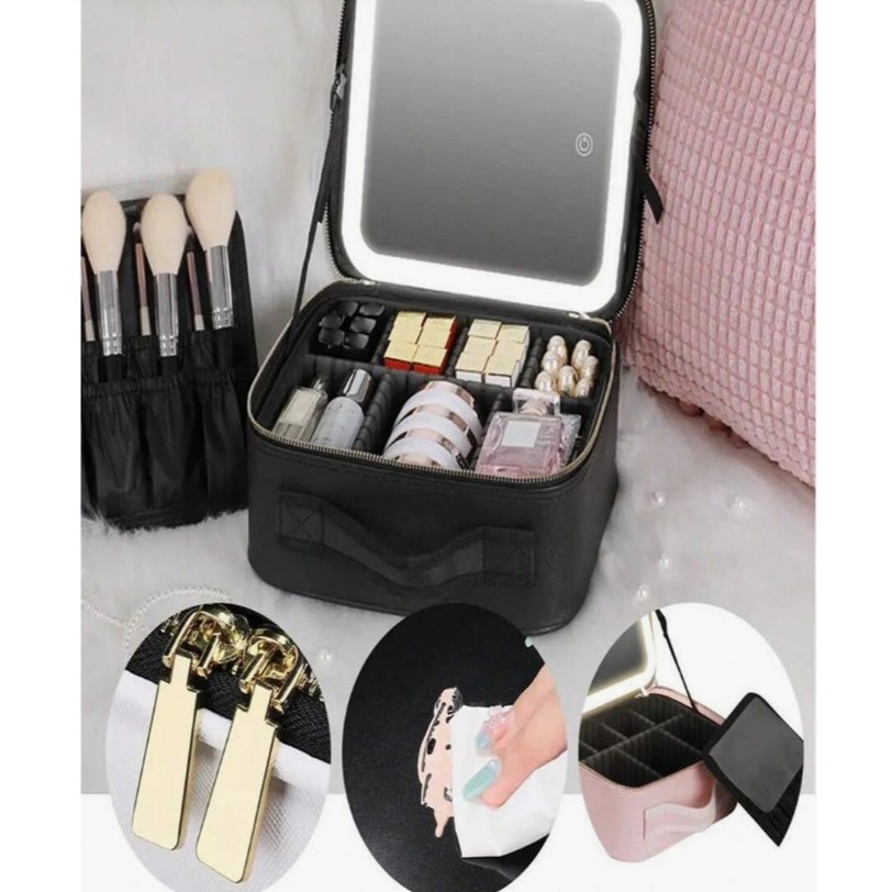 Maleta Maquiagem Com Espelho e Luz Led Usb Com Cabo Makeup Profissional