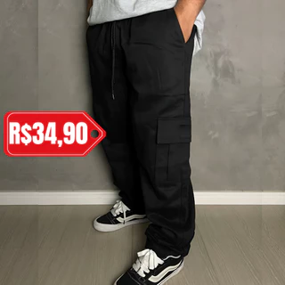 Calça Cargo Tactel Larga Masculina Skate 5 Bolsos Fechamento Cordão unisexx
