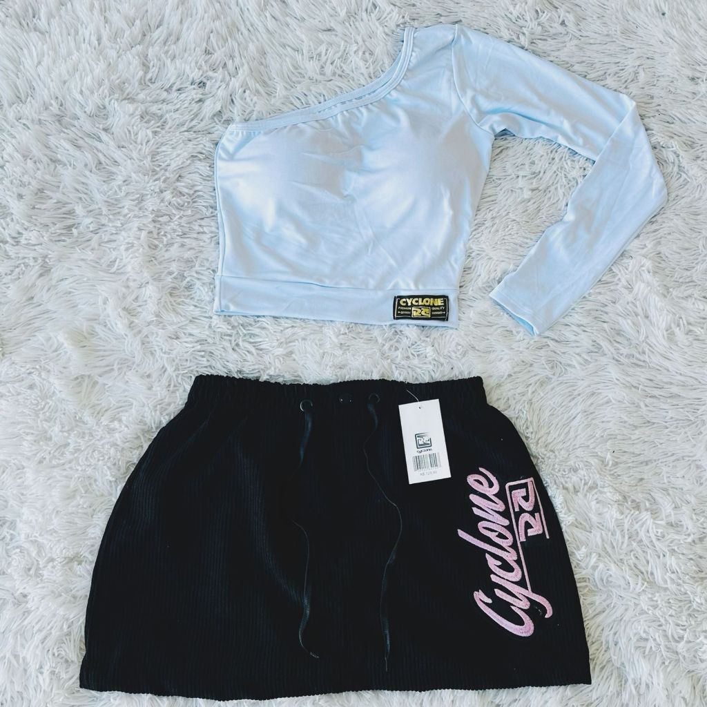 Kit Saia Da Cyclone Veludo Preta Mandraka + Cropped Branco | Shopee Brasil