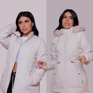 Parka Dupla Face Sarja e Nylon Moda de Inverno