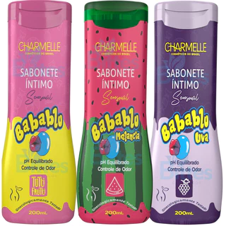 KIT 3 SABONETES ÍNTIMOS BABABLU MELANCIA/TUTTI FRUTTI/UVA CHARMELLE COSMÉTICOS