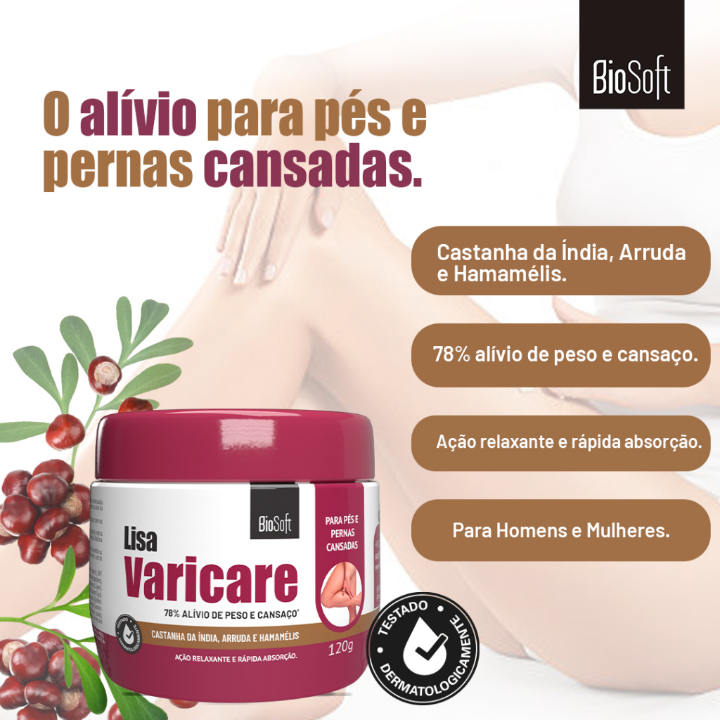 Creme Varicare Lisa para Varizes e Má Circulação 120g Biosoft | Shopee ...
