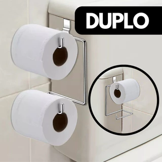 Suporte Porta Papel Higiênico Duplo Aramado Para Caixa Acoplada Cromado Aço Preto Branco