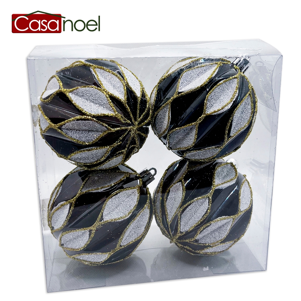 Kit Tubo 4 Bolas De Natal 8cm Decorada Preto com Dourado Luxo Glitter ...