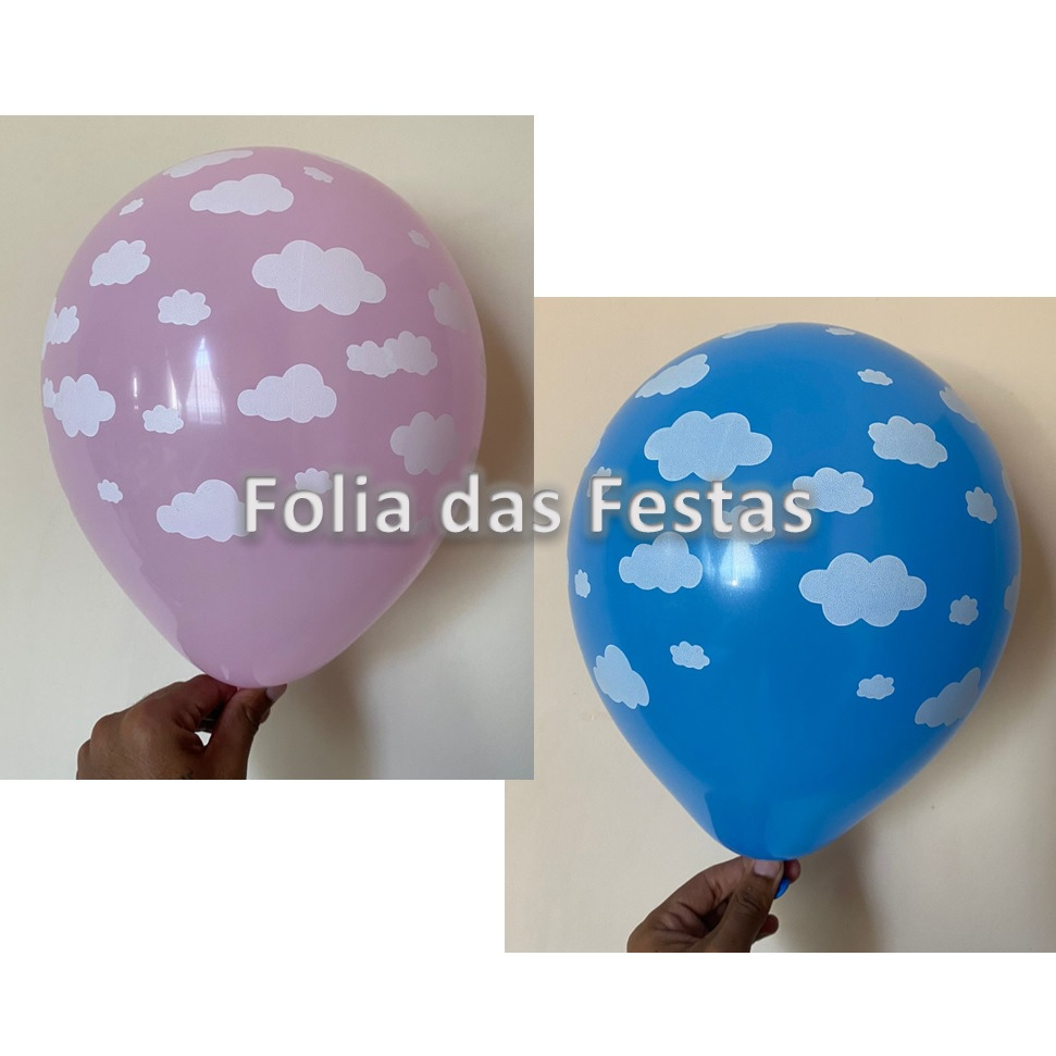 kit balões bexigas nuvens chuva de amor em azul ou rosa - 9 pol