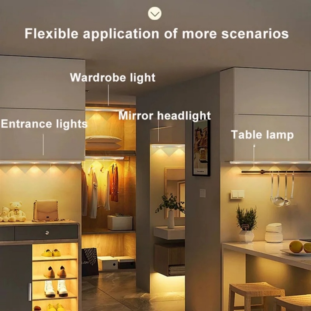 Luminária 3 Cores LED Sensor De Movimento Luz Recarregável USB Cozinha ...