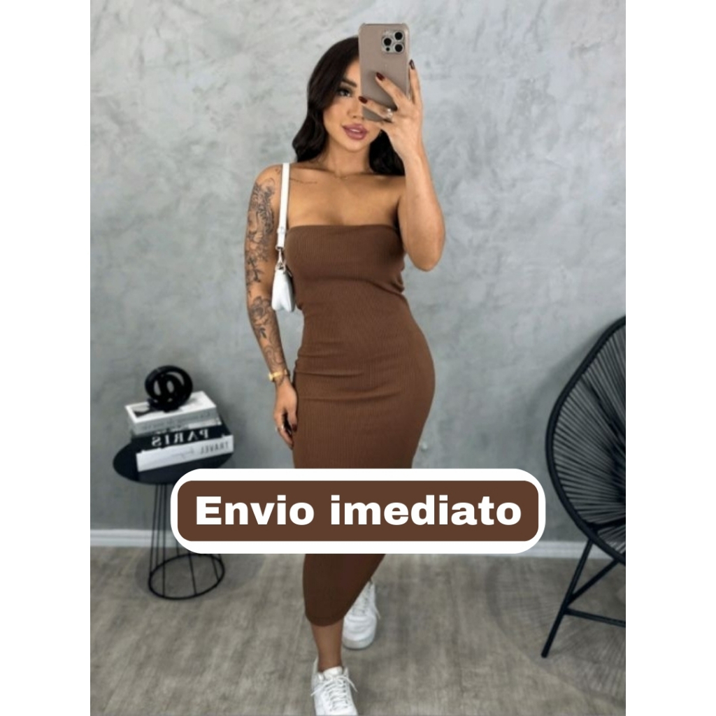 Vestido Midi Tomara que Caia Canelado - Elegância e Conforto em um Único Vestido!