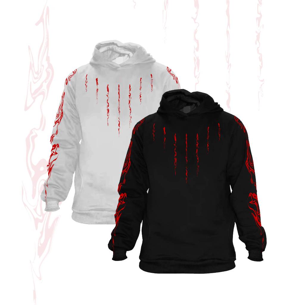Moletom "Pinturas de Guerra" Unissex Estampa Vermelha Tecido Preto e Branco