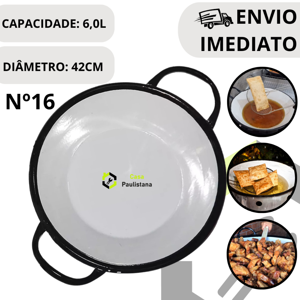 Tacho Esmaltado Nº16 para Fritura Pastel Batata Frita Salgado Peixe 6L