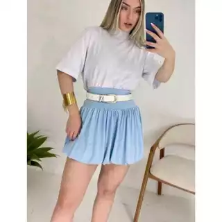 Saia Feminina Balonê Bubble Curta Cintura Alta Rodada Tendência Blogueira Versátil