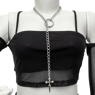 Colar Corrente Gravata Prateada Masculino Cruz Argola Coração Leve OFF