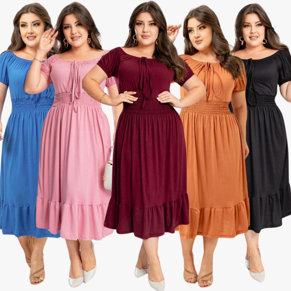 Vestido Feminino Plus Size Tamanho Grande Curve Tendencia Festa Moda Evangélica Elastéx Curto