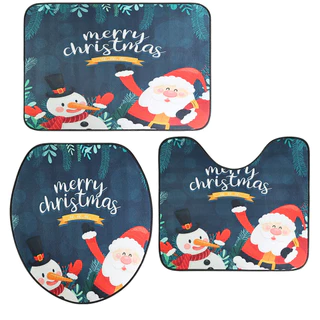 Kit Conjunto Banheiro 3 Peças Natalino Tapete Antiderrapante Emborrachado Papai Noel p/ Natal Decoração Chão Vaso Festas Eventos
